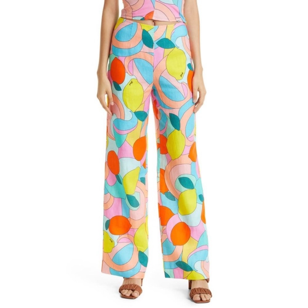 NWOT Staud Oscar Wide Leg Linen Pants in Citrus Kaleidoscope